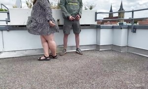 Handsome mom in law milks me off on the roof of the parking pile