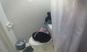 taking a bath a sucking my friend's cock under the shower while hubby is outside his friend creampies me with his bbc