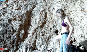 Superb French blonde Candys chupa well fucked at the beach