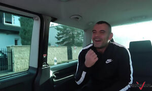 Stupid young blonde cheated by fake taxi driver and spread legs for him