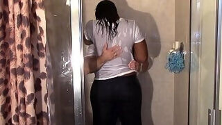 Big Black Booty Grinding White Dick in Shower till they cum