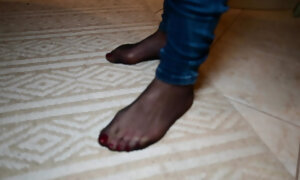 Soles in ebony tights and denim