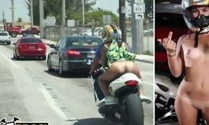 Good-sized booty brazilian babe Sophia Steele rides A motorcycle & A cock