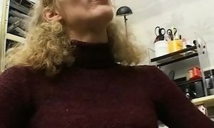 Curly blond Solo in the Office