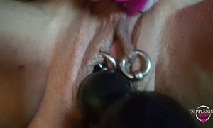 nippleringlover horny milf masturbating with anal vibrator pierced pussy lips close up extreme big pierced nipples