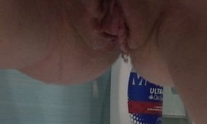 Chubby milf pisses and shows dirty white panties. Big cunt and close-up. Homemade fetish. ASMR. Amateur.