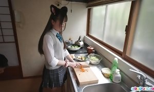 The hottest of Ria Kurumi in Cat Ear college girl costume play