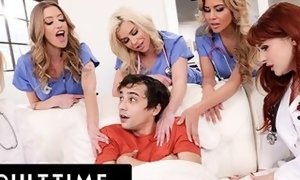 ADULT TIME - XXL melon milf doctors and Nurses Use change SIDES gang romp To Cure virgin Patient!