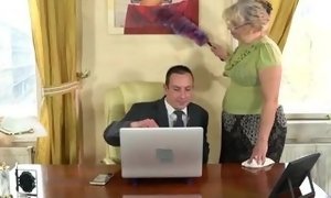 Bbw GILF Cleans His Office and His manmeat!