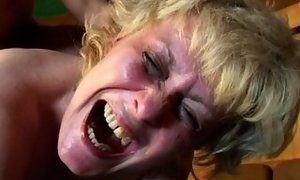 Orgy junkie grandmother screams with happiness to be plumbed again