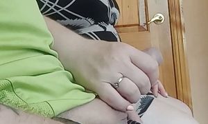 the bitch jerks off my cock in the waiting room #4