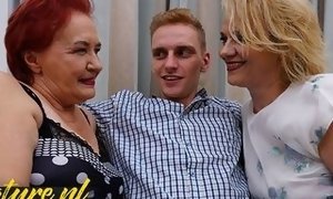 2 super-naughty Grandmaâ€™s Invite a gigantic fuck-stick Toyboy Over For Some three way fun!
