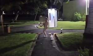 Dancing nude outside the bar