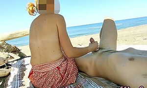 Miss Creamy - Public Handjob In Nude Beach Masturbating And Cumshot Of Big Cock In Front Of Everyone