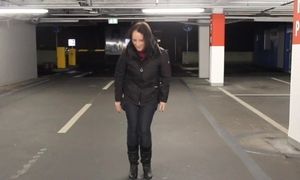 Super-naughty woman peeing In Carpark