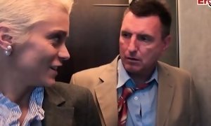 German blond milf with humungous fun bags and short hair does ass-fuck in an elevator