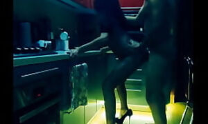 Beautiful slender wife in erotic bodysuit rough fucked in the kitchen in all positions