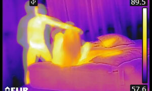 We play with a FLIR thermal imager and he blows a HOT load on my tits after BJ