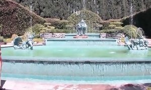 Gigantic globes towheaded loses her mind over her new pool, and she pays the price