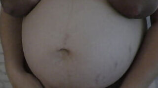 Pervert stepson touching her pregnant stepmom big lactating boobs and big pregnant belly while while both home alone! - Milky Mari