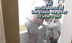 Pervert husband wife watches as beautiful cute sweet girl takes shower. Old man masturbates cock. nudity. Naked in publc